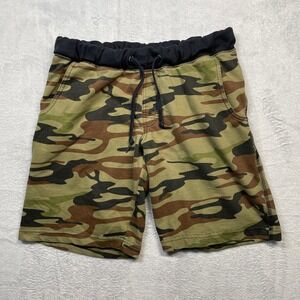 Ocean current Sweat Shorts Mens Small Green Camo Drawstring Cotton Blend Casual
